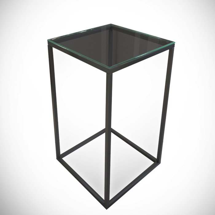 Hanah Home Mesa Auxiliar Antracita con Tapa de Cristal y Patas Metálicas, 35x62x35 cm